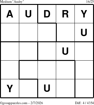 The grouppuzzles.com Medium Audry puzzle for Saturday February 7, 2026