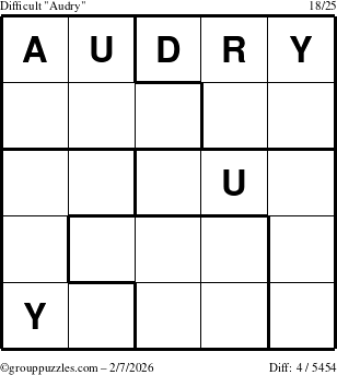 The grouppuzzles.com Difficult Audry puzzle for Saturday February 7, 2026