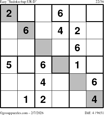 The grouppuzzles.com Easy Sudoku-6up-UR-D puzzle for Saturday February 7, 2026