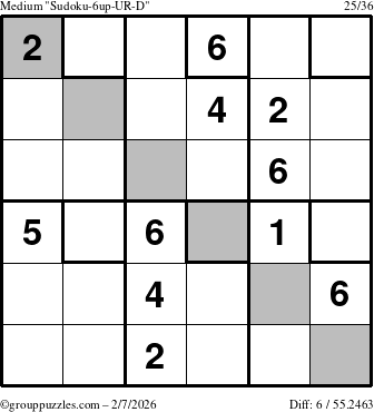 The grouppuzzles.com Medium Sudoku-6up-UR-D puzzle for Saturday February 7, 2026