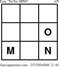 The grouppuzzles.com Easy TicTac-MNO puzzle for Saturday February 7, 2026