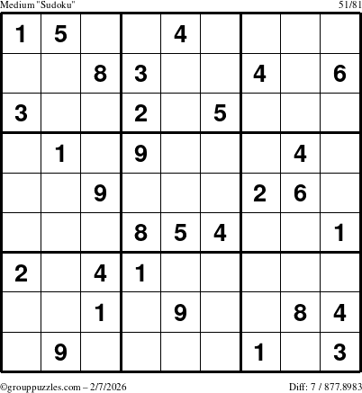 The grouppuzzles.com Medium Sudoku puzzle for Saturday February 7, 2026