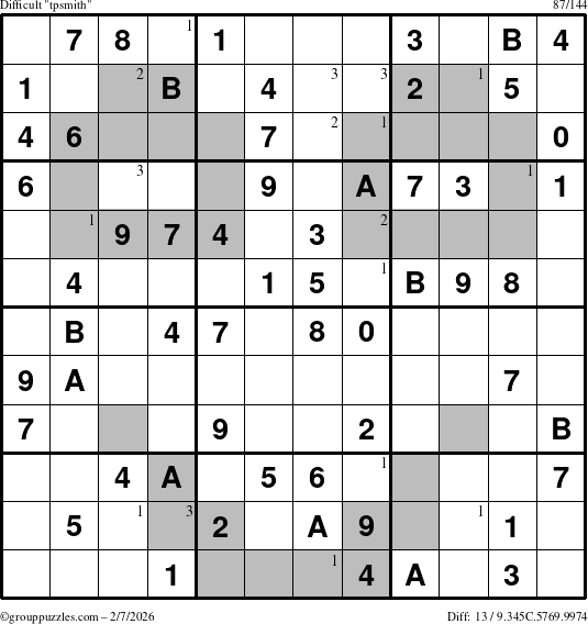 The grouppuzzles.com Difficult tpsmith puzzle for Saturday February 7, 2026 with the first 3 steps marked