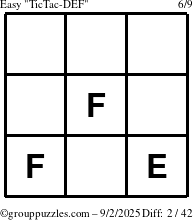 The grouppuzzles.com Easy TicTac-DEF puzzle for Tuesday September 2, 2025
