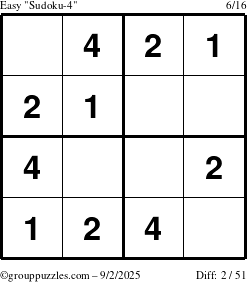 The grouppuzzles.com Easy Sudoku-4 puzzle for Tuesday September 2, 2025