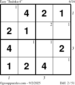 The grouppuzzles.com Easy Sudoku-4 puzzle for Tuesday September 2, 2025 with all 2 steps marked