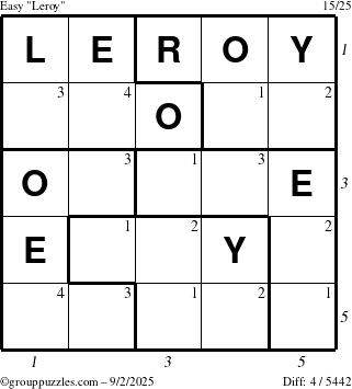 The grouppuzzles.com Easy Leroy puzzle for Tuesday September 2, 2025, suitable for printing, with all 4 steps marked
