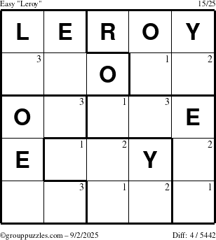 The grouppuzzles.com Easy Leroy puzzle for Tuesday September 2, 2025 with the first 3 steps marked
