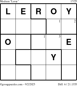 The grouppuzzles.com Medium Leroy puzzle for Tuesday September 2, 2025 with the first 3 steps marked