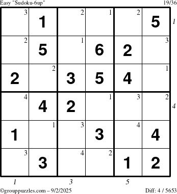 The grouppuzzles.com Easy Sudoku-6up puzzle for Tuesday September 2, 2025 with all 4 steps marked
