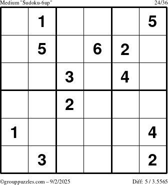 The grouppuzzles.com Medium Sudoku-6up puzzle for Tuesday September 2, 2025