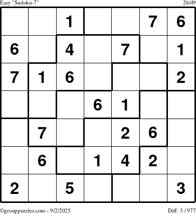 The grouppuzzles.com Easy Sudoku-7 puzzle for Tuesday September 2, 2025