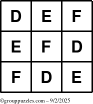 The grouppuzzles.com Answer grid for the TicTac-DEF puzzle for Tuesday September 2, 2025