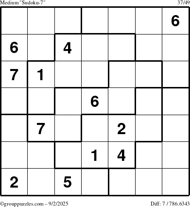 The grouppuzzles.com Medium Sudoku-7 puzzle for Tuesday September 2, 2025