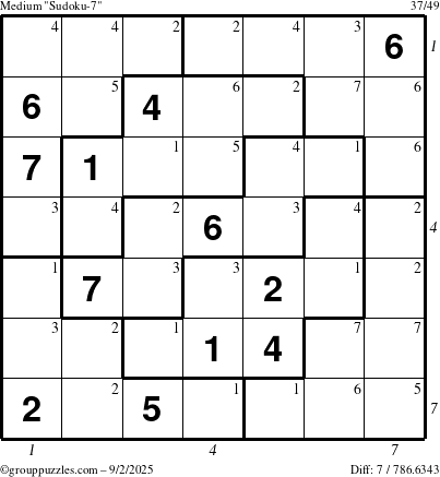The grouppuzzles.com Medium Sudoku-7 puzzle for Tuesday September 2, 2025 with all 7 steps marked