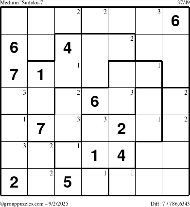 The grouppuzzles.com Medium Sudoku-7 puzzle for Tuesday September 2, 2025 with the first 3 steps marked