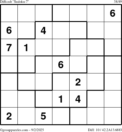 The grouppuzzles.com Difficult Sudoku-7 puzzle for Tuesday September 2, 2025