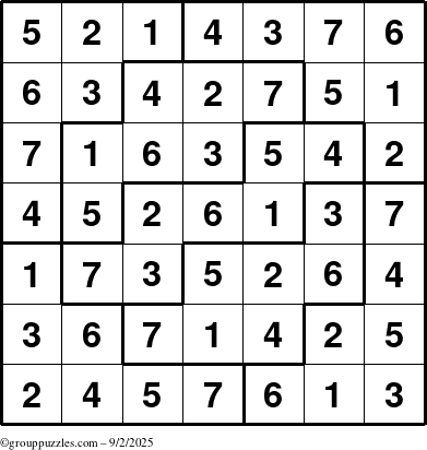 The grouppuzzles.com Answer grid for the Sudoku-7 puzzle for Tuesday September 2, 2025