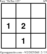 The grouppuzzles.com Easy TicTac-123 puzzle for Tuesday September 2, 2025