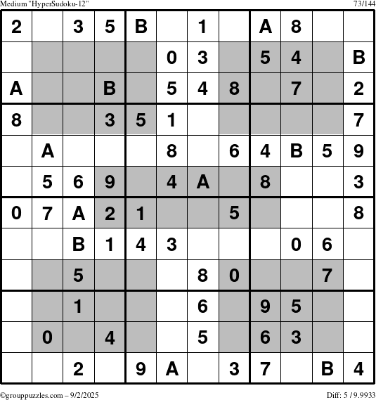 The grouppuzzles.com Medium HyperSudoku-12 puzzle for Tuesday September 2, 2025