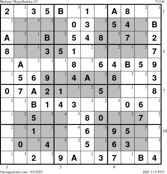 The grouppuzzles.com Medium HyperSudoku-12 puzzle for Tuesday September 2, 2025 with all 5 steps marked