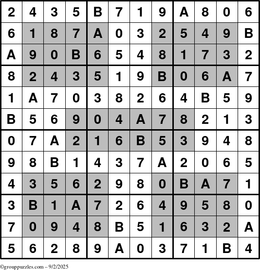 The grouppuzzles.com Answer grid for the HyperSudoku-12 puzzle for Tuesday September 2, 2025