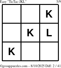 The grouppuzzles.com Easy TicTac-JKL puzzle for Sunday August 10, 2025