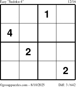 The grouppuzzles.com Easy Sudoku-4 puzzle for Sunday August 10, 2025