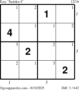 The grouppuzzles.com Easy Sudoku-4 puzzle for Sunday August 10, 2025 with all 3 steps marked