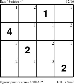 The grouppuzzles.com Easy Sudoku-4 puzzle for Sunday August 10, 2025 with the first 3 steps marked