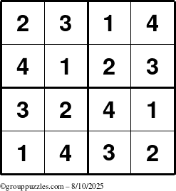 The grouppuzzles.com Answer grid for the Sudoku-4 puzzle for Sunday August 10, 2025