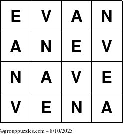 The grouppuzzles.com Answer grid for the Evan puzzle for Sunday August 10, 2025