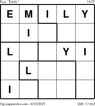 The grouppuzzles.com Easy Emily puzzle for Sunday August 10, 2025
