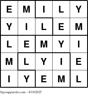The grouppuzzles.com Answer grid for the Emily puzzle for Sunday August 10, 2025
