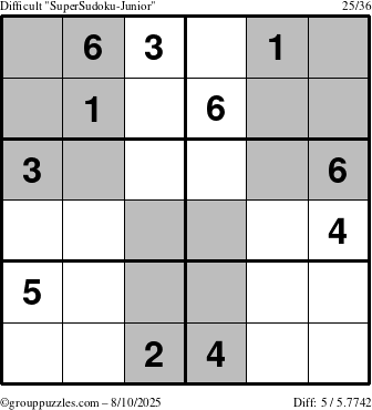 The grouppuzzles.com Difficult SuperSudoku-Junior puzzle for Sunday August 10, 2025