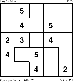 The grouppuzzles.com Easy Sudoku-5 puzzle for Sunday August 10, 2025
