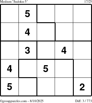 The grouppuzzles.com Medium Sudoku-5 puzzle for Sunday August 10, 2025