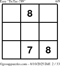 The grouppuzzles.com Easy TicTac-789 puzzle for Sunday August 10, 2025