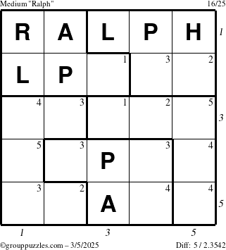 The grouppuzzles.com Medium Ralph puzzle for Wednesday March 5, 2025, suitable for printing, with all 5 steps marked