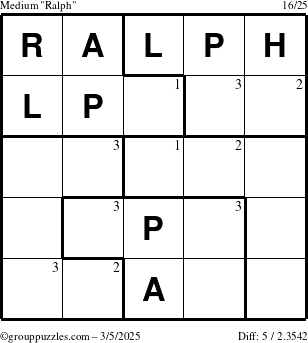 The grouppuzzles.com Medium Ralph puzzle for Wednesday March 5, 2025 with the first 3 steps marked