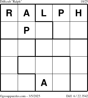 The grouppuzzles.com Difficult Ralph puzzle for Wednesday March 5, 2025