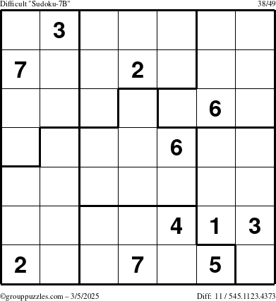 The grouppuzzles.com Difficult Sudoku-7B puzzle for Wednesday March 5, 2025