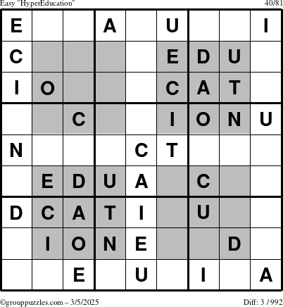 The grouppuzzles.com Easy HyperEducation-i23 puzzle for Wednesday March 5, 2025