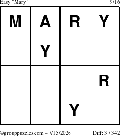The grouppuzzles.com Easy Mary puzzle for Wednesday July 15, 2026