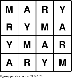The grouppuzzles.com Answer grid for the Mary puzzle for Wednesday July 15, 2026