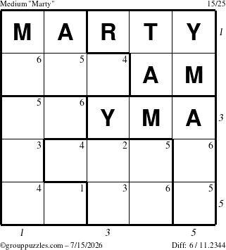 The grouppuzzles.com Medium Marty puzzle for Wednesday July 15, 2026, suitable for printing, with all 6 steps marked