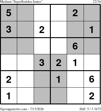 The grouppuzzles.com Medium SuperSudoku-Junior puzzle for Wednesday July 15, 2026