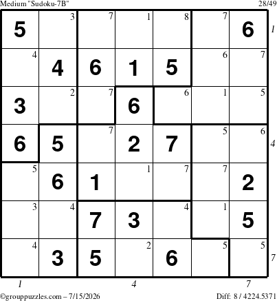 The grouppuzzles.com Medium Sudoku-7B puzzle for Wednesday July 15, 2026 with all 8 steps marked