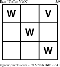 The grouppuzzles.com Easy TicTac-VWX puzzle for Wednesday July 15, 2026