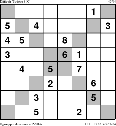 The grouppuzzles.com Difficult Sudoku-8-X puzzle for Wednesday July 15, 2026
